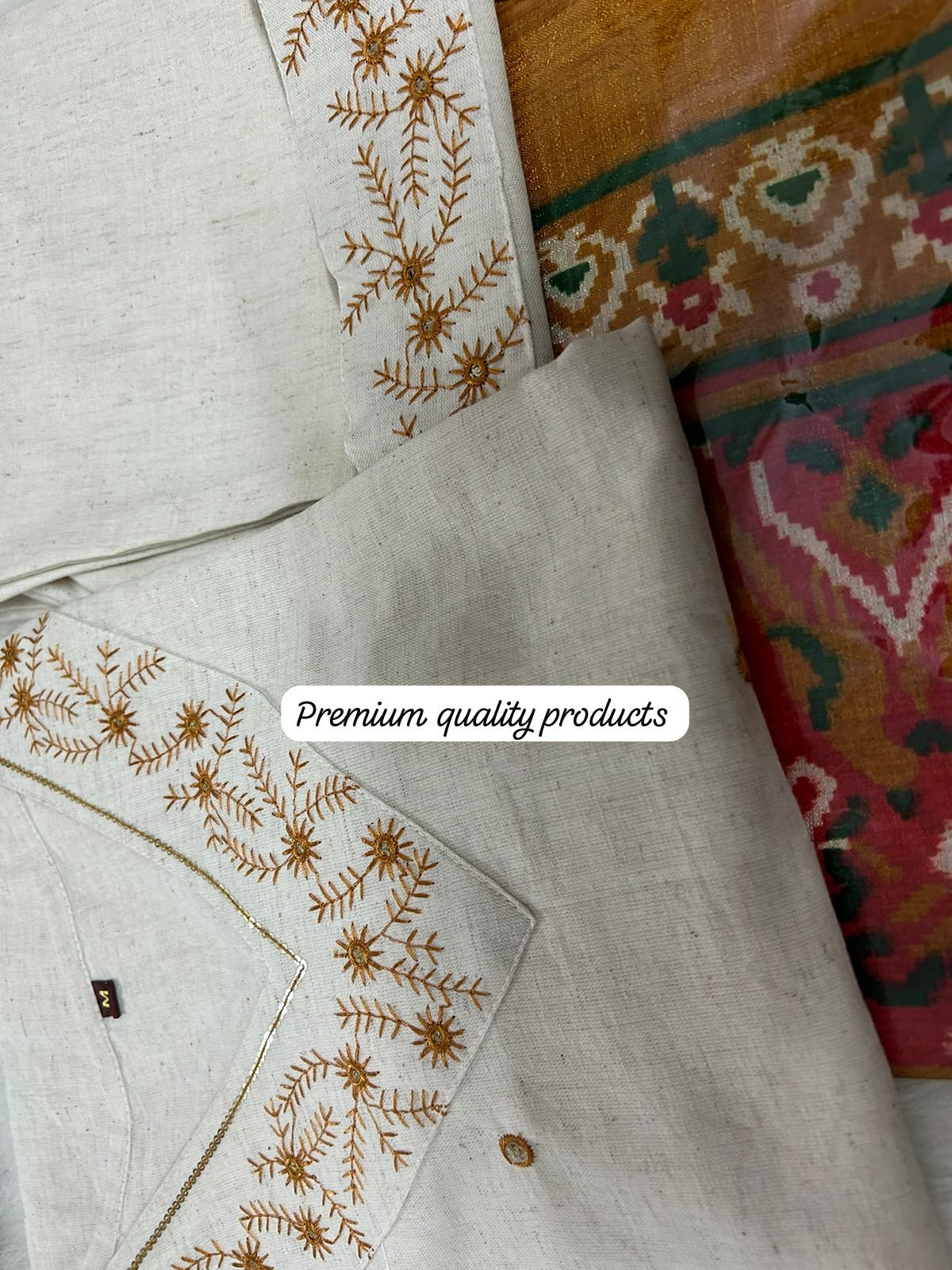 Cotton Flex Embroidered Kurti Set with Silk Dupatta